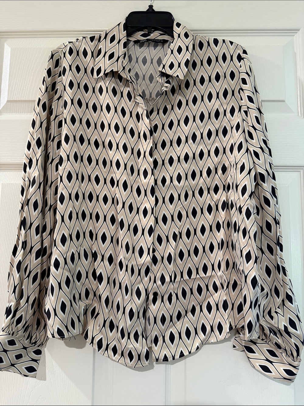 Zara Black & Cream Geometric Button-Down Shirt